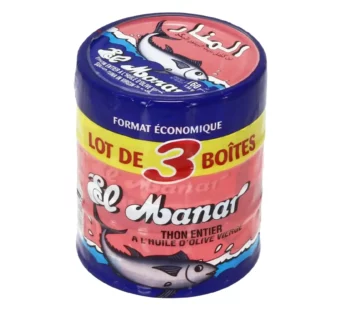 PACK DE 3 THON PÂLE ENTIER À L’HUILE D’OLIVE VIERGE EXTRA 160G