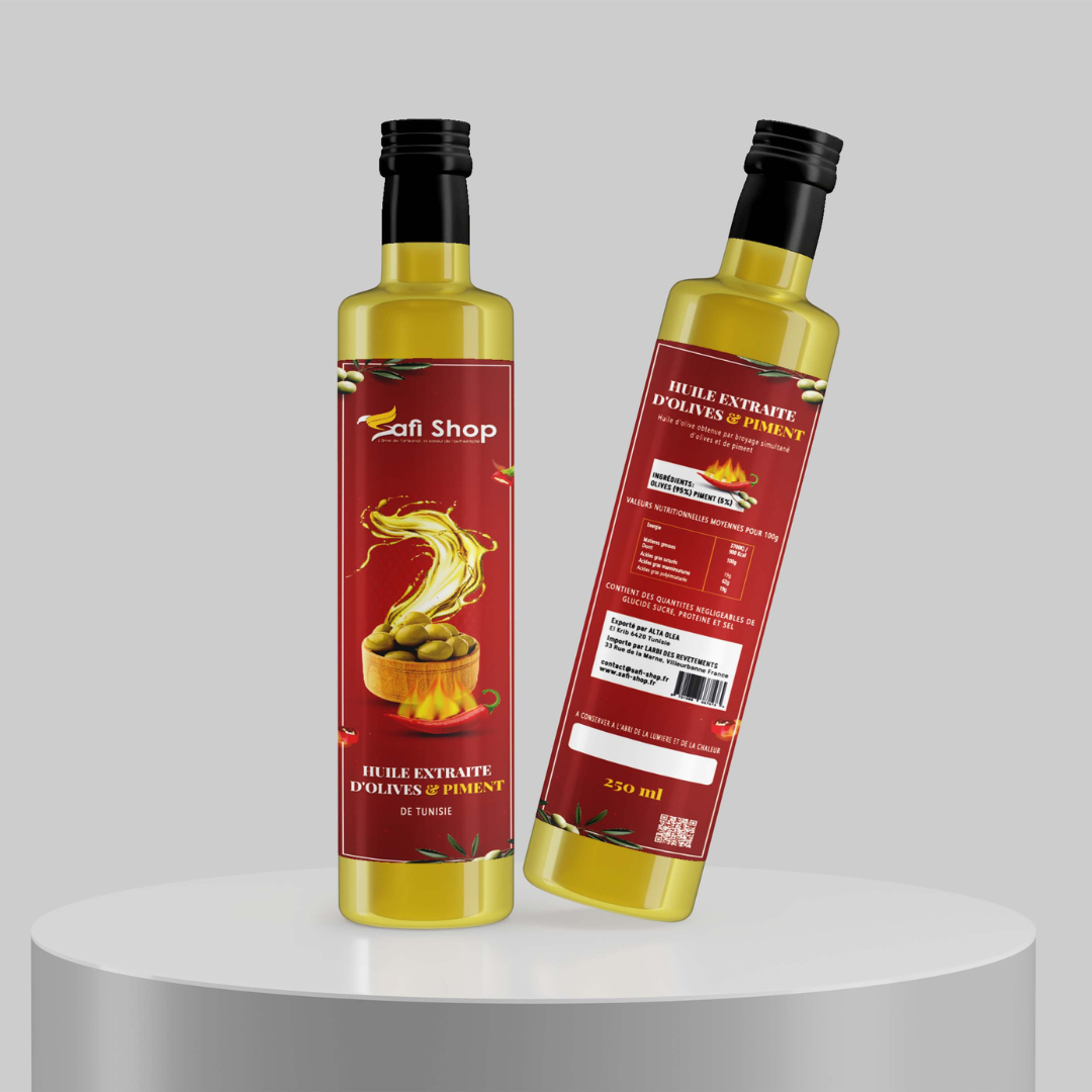 Huile Extraite d'olives & Piment CHETOUI TUNISIE 25 CL